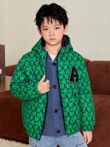 SHEIN Tween Boy Letter Patched Hooded Puff Coat