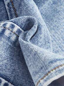 SHEIN MOD Lace lên phía trước Vai lạnh Tops Denim - Rửa nhẹ - Xem 3