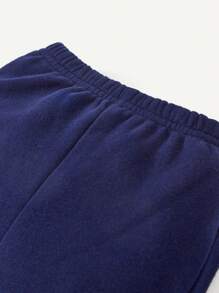 Cozy Pixies Baby Boy Letter Print Drop Shoulder Long Sleeve Sweatshirt & Jogger Pants Set With Round Neckline - Navy Blue - View 3