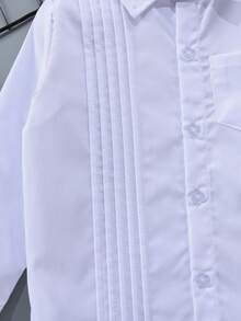 Tween Boy Pleated Panel Pocket Patched Shirt - White - View 3