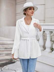 Aveloria Lapel Neck Drawstring Waist Coat