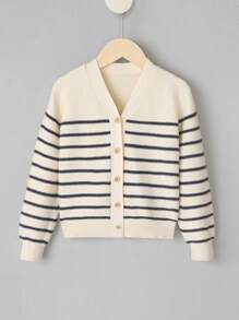 SHEIN Young Boy Striped Pattern Cardigan - Beige - View 1
