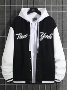 Manfinity Men 1pc Letter Graphic Two Tone Varsity Jacket - Black - View 6