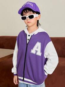 SHEIN Tween Boy Letter Graphic Two Tone Drop Shoulder Varsity Jacket - Multicolor - View 6