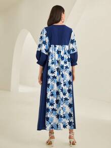 Al Najma Floral Print Lantern Sleeve Dress