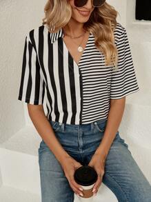 SHEIN LUNE In sọc Nút phía trước Áo sơ mi - Nhiều màu - Xem 4