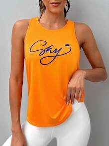 Top tank deportivo con estampado de letra - Naranja - Ver 5