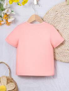 SHEIN Young Girl Floral & Letter Graphic Tee - Pink - View 2