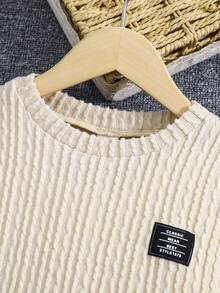 SHEIN 男小童字母補丁細節衛衣和衛褲 - 杏色 - 查看 3