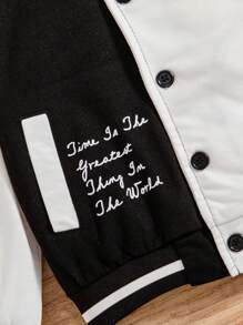 SHEIN Young Boy Slogan Graphic Two Tone Varsity Jacket - Multicolor - View 5
