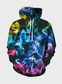 Manfinity LEGND Men Smog Print Drop Shoulder Drawstring Hoodie - Multicolor - View 3