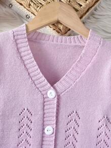 SHEIN Chica Joven Cárdigan con lazo delantero de hombros caídos - Púrpura malva - Ver 3