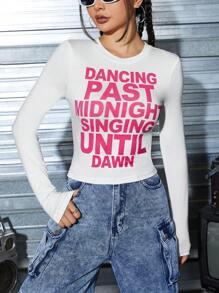 SHEIN EZwear T-Shirt Court Graphique De Slogan