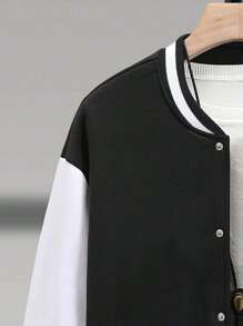 Manfinity Roghcode 男士字母圖案雙色學院風夾克 - 黑色 - 查看 4