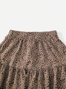 Soleia Ditsy Floral Tie Front Tube Top & Ruffle Hem Skirt - Coffee Brown - View 4