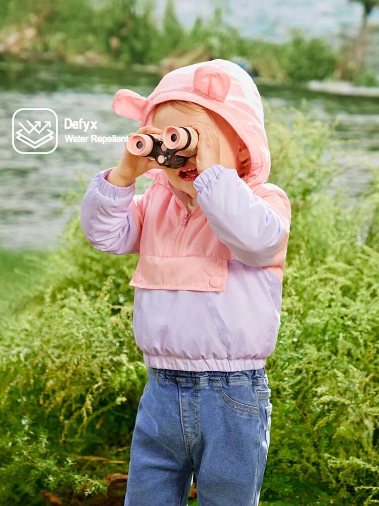 Baby GirlOutdoor Casual Color Block Loose Hooded Jacket
