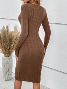 SHEIN LUNE Twist Front Bodycon Jumper Dress - Rust Brown - View 2