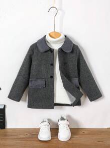 Young Boy Double Breasted Flap Detail Overcoat - Grey - View 3