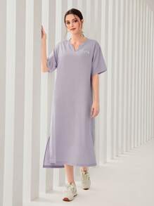 Mulvari 字母圖案缺口領下擺開叉洋裝