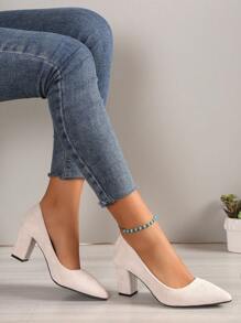 Zapatillas De Mujer De Moda, Zapatillas De Tacón Grueso Cerradas Para Fiestas - Beis - Ver 3