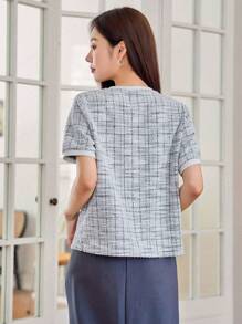 DAZY Camiseta A Cuadros Con Detalle De Solapa - Gris - Ver 2