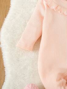 Baby Girl Ruffle Trim Ribbed Knit Jumpsuit - Pink - View 3