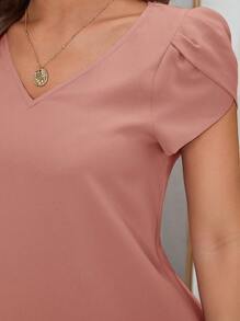 SHEIN Clasi 花瓣袖V領直筒洋裝 - 藕粉色 - 查看 5