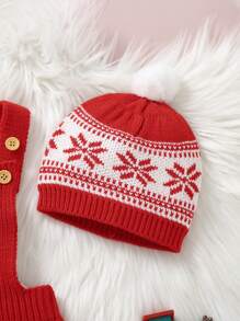 女嬰地理圖案絞花針織連身褲和帽子（不含 T 卹）聖誕禮物 - 紅色 - 查看 4