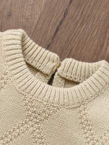 Baby Girl Solid Button Detail Knit Jumpsuit - Khaki - View 4