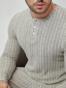 Men Button Front Tee & Pants Lounge Set - Apricot - View 3