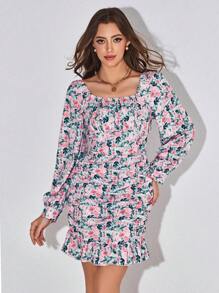 Kristen Knechtel Vestido ajustado con estampado floral fruncido - Rosa - Ver 6