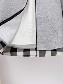 SHEIN Tween Boy Plaid Print Zip Up Hooded 2 In 1 Coat Without Shirt - Light Grey - View 5