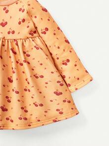 Cozy Pixies 女嬰櫻桃圖案圓領泡泡袖洋裝帶荷葉邊和彈性腰帶 - 彩色 - 查看 3