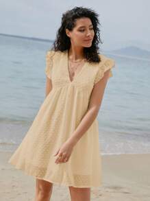 SHEIN Frenchy 圓點荷葉邊娃娃裙 - 杏色 - 查看 4