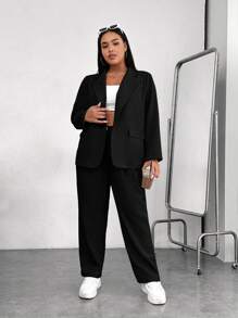 SHEIN EZwear Plus Lapel Neck Single Button Blazer & Pants