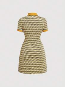 SHEIN MOD 滿版印花前紐扣連衣裙 - 黃色 - 查看 2