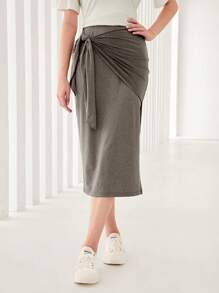 Mulvari Falda bajo con abertura unicolor con nudo lateral