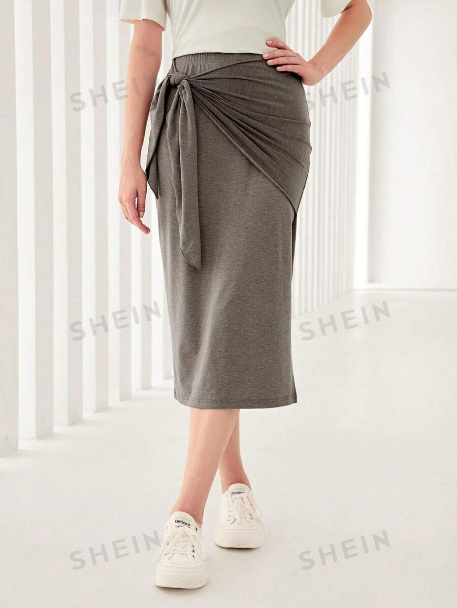 Mulvari Falda bajo con abertura unicolor con nudo lateral