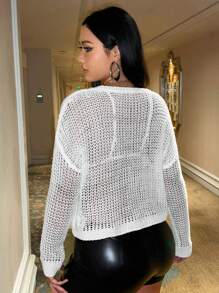 SHEIN ICON Plus Drop Shoulder Open Knit Sweater Without Bra