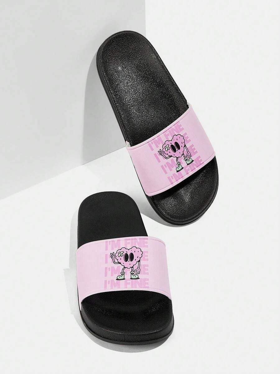 Ojeroso NỮ Phim hoạt hình dễ thương Mẫu Chóp giầy mở ra Giày dép - màu đen - Xem 1