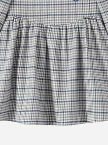 女嬰格紋印花愛心刺繡泡泡袖娃娃裙