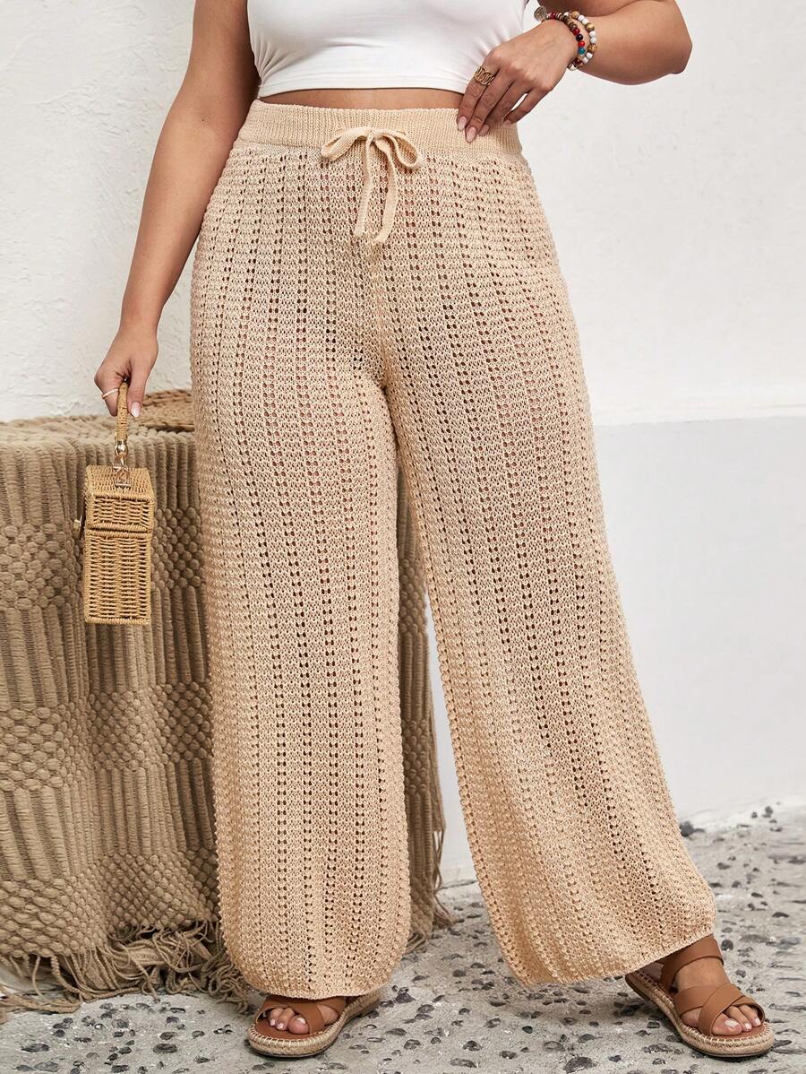 Swim Lushoire Plus Drawstring Waist Cover Up Trousers - Apricot - View 1