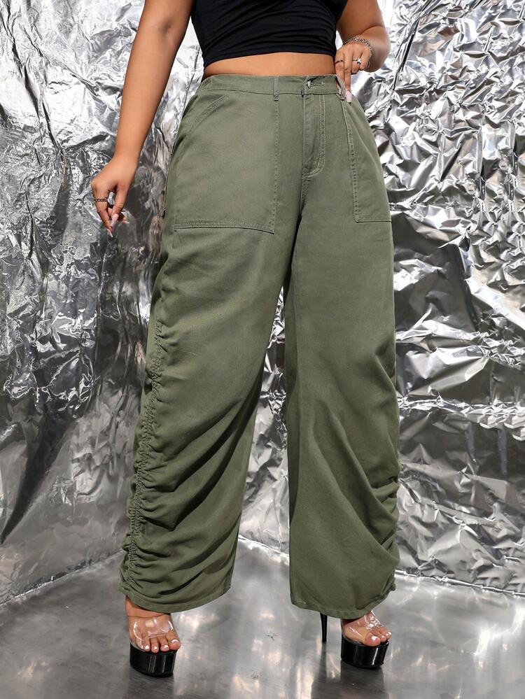 Plus Ruched Wide Leg Jeans Without Belt
