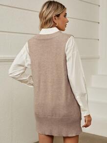 SHEIN LUNE 1pc Split Hem Sweater Vest - Camel - View 2