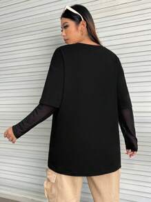 SHEIN EZwear Hơn Halloween Sọ & Đồ họa Khẩu hiệu Thả vai Tee 2 trong1 - màu đen - Xem 2
