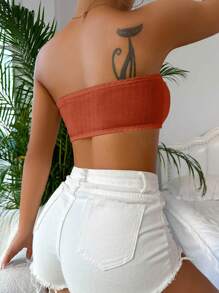 SHEIN 素色胸部褶皺抹胸胸罩 - 紫紅色 - 查看 2