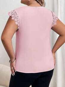SHEIN Privé Talla grande Blusa panel con encaje - Rosa Pálido - Ver 2