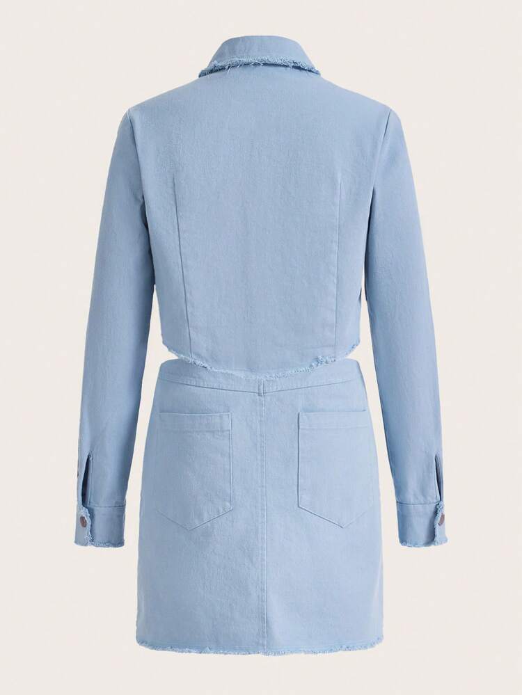 Zip Up Raw Trim Pocket Patched Shirt Dress