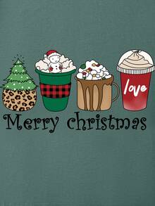 INAWLY Hơn Giáng sinh Đồ họa Áo thun Thả vai - Màu xanh lá cây đậm - Xem 4