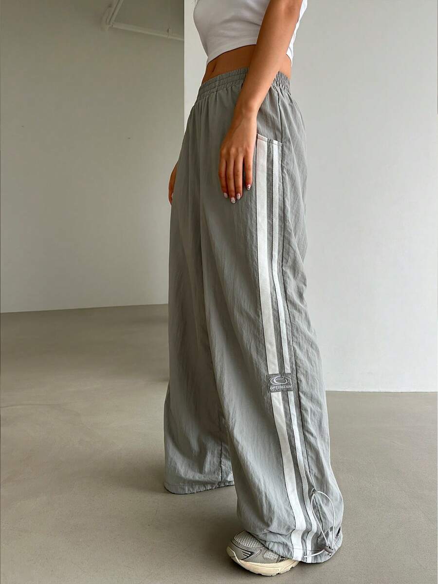 DAZY Contrast Side Seam Wide Leg Pants,Women Joggers - Grey - View 1